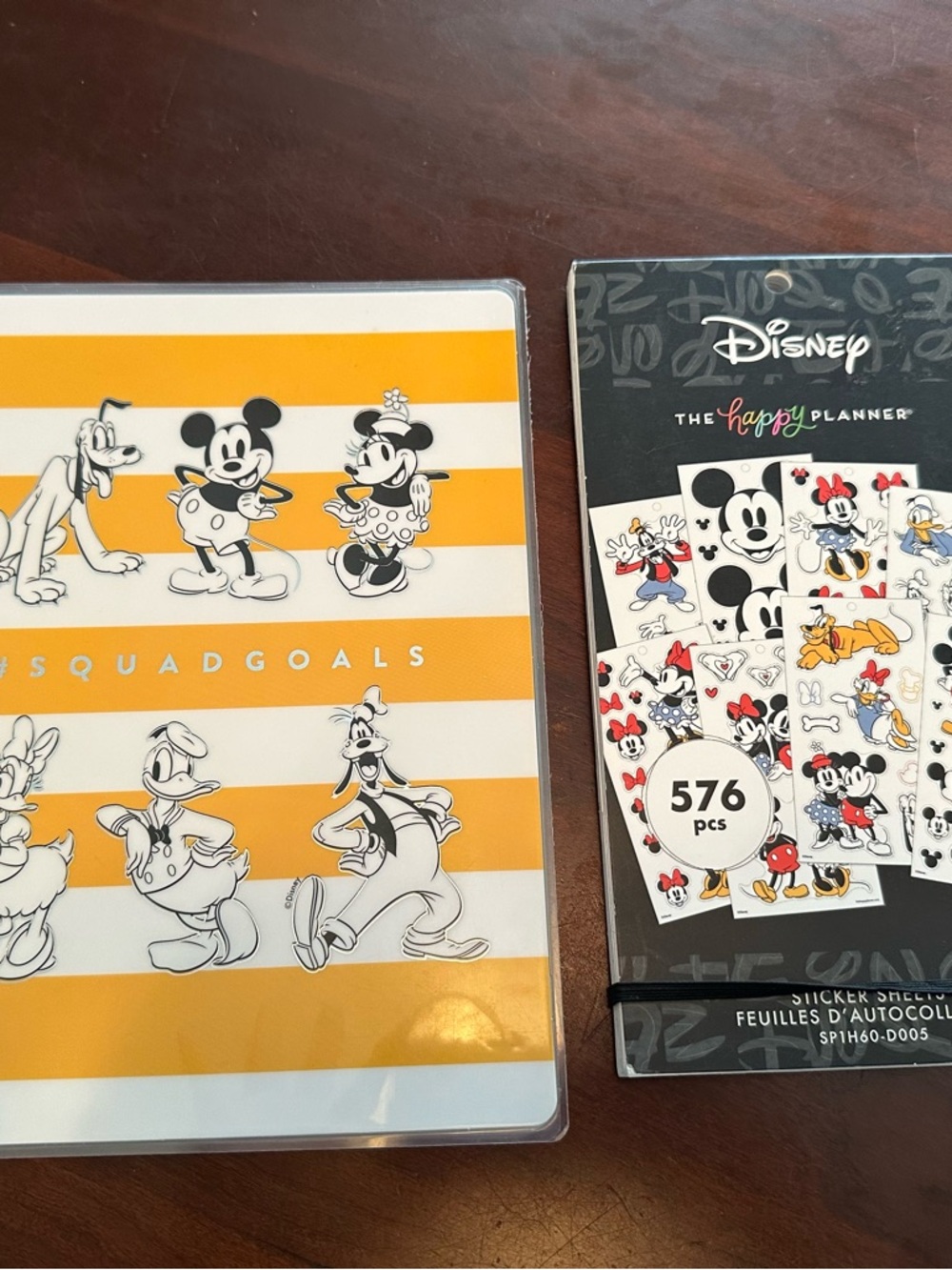 Disney Yellow Stripe Squad Goals planner cover and Mickey & Friends Sticker Set